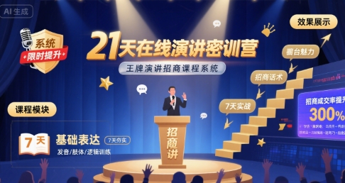 21天在线演讲密训营，王牌演讲招商课程系统-南友云赚