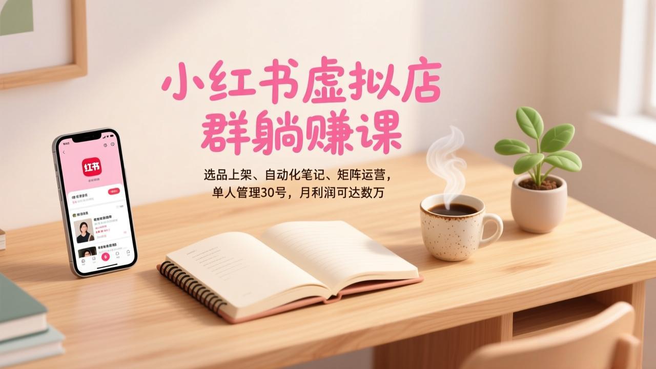 小红书虚拟店群躺赚课，选品上架、自动化笔记、矩阵运营，单人管理30号，月利润可达数万-南友云赚