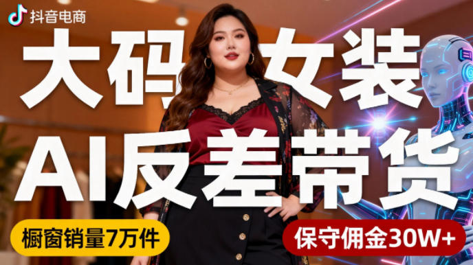 36437046c113b02c55272ef224864cf3.jpeg 抖音小众赛道,大码女装AI反差带货,不用直播,每天6条作品,橱窗卖7万件,保守佣金30W+