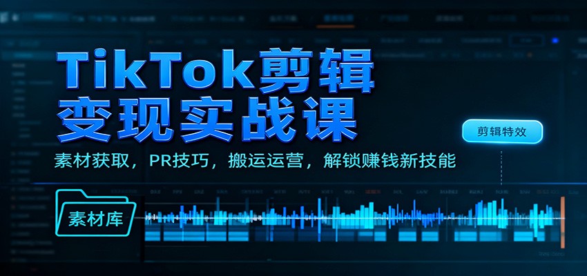 TikTok剪辑变现实战课：素材获取，PR技巧，搬运运营，解锁赚钱新技能-南友云赚