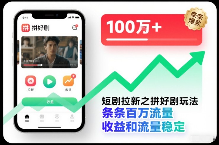 短剧拉新之拼好剧玩法，条条百万流量，收益和流量稳定-南友云赚