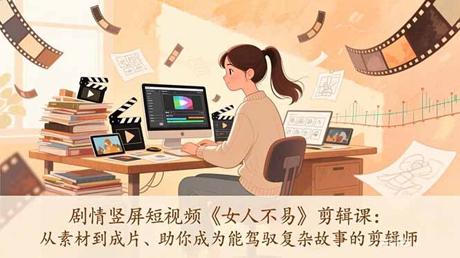 剧情竖屏短视频《女人不易》剪辑课：从素材到成片、助你成为能驾驭复杂故事的剪辑师-南友云赚