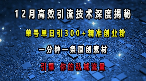 最新高效引流技术深度揭秘 ，单号单日引300+精准创业粉，一分钟一条原创素材，引爆你的私域流量-南友云赚
