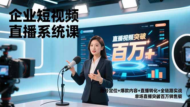 企业短视频直播系统课，账号定位+爆款内容+直播转化+全链路实战，单场直播突破百万销售额-南友云赚