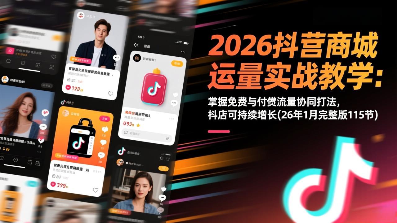 2026抖音商城运营实战教学：掌握免费与付费流量协同打法，抖店可持续增长(26年1月完整版115节-南友云赚