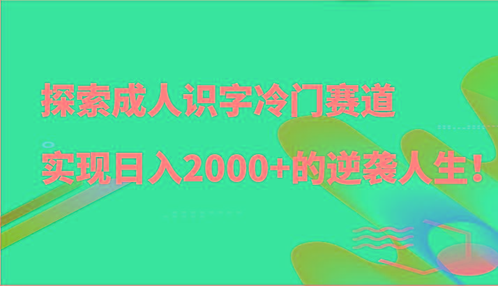 探索成人识字冷门赛道,实现日入2000+的逆袭人生!-南友云赚