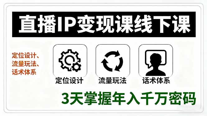 3b09268a8bc60d0047c82c29cec48b15.jpeg 直播IP变现课线下课,定位设计、流量玩法、话术体系,3天掌握年入千万密码