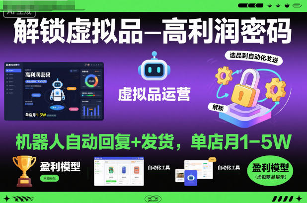 解锁虚拟品高利润密码：机器人自动回复+发货，单店月1-5W【揭秘】-南友云赚