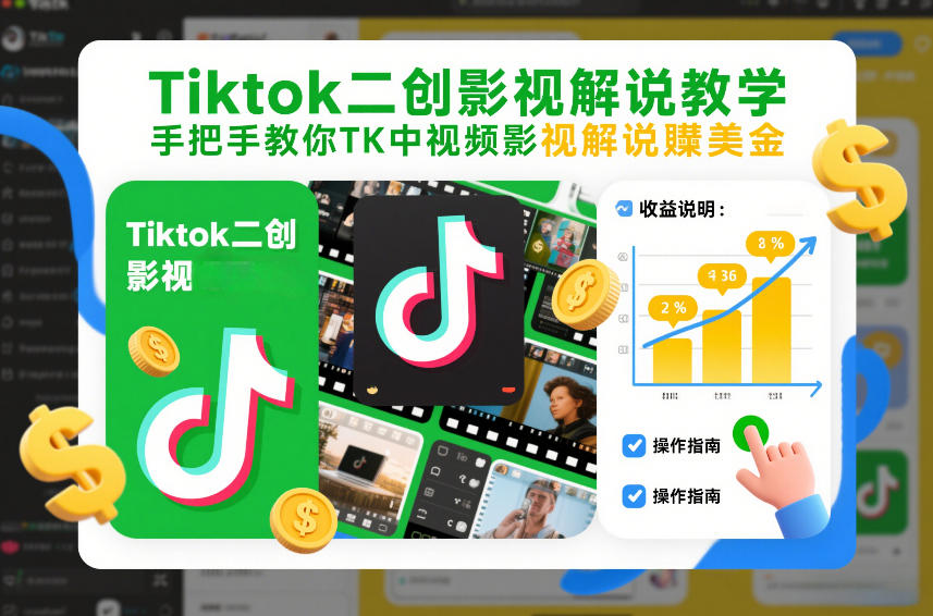 Tiktok二创影视解说教学，手把手教你TK中视频影视解说賺美金(更新26年1月)-南友云赚