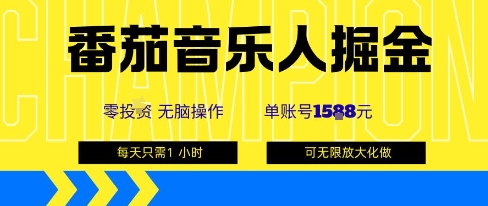 番茄音乐人掘金，单账号最高可撸1k+，可无限矩阵去做，零投入-南友云赚