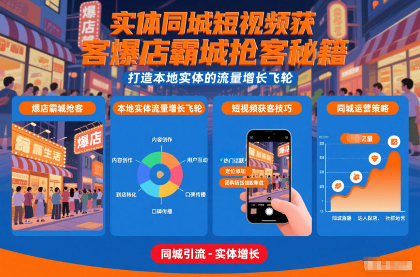 实体同城短视频获客爆店霸城抢客秘籍，打造本地实体的流量增长飞轮-南友云赚