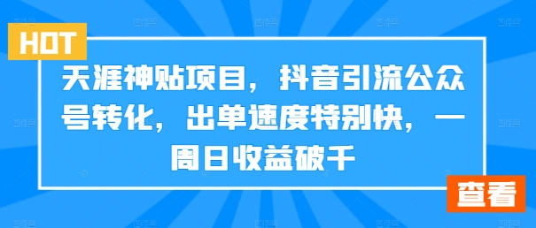 天涯神贴项目，抖音引流公众号转化，出单速度特别快，一周日收益破千-南友云赚
