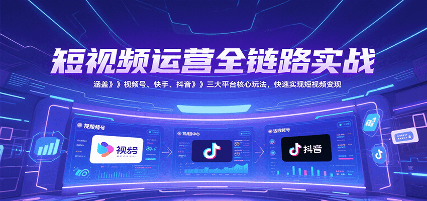 短视频运营全链路实战，涵盖视频号、快手、抖音三大平台核心玩法，快速实现变现！-南友云赚