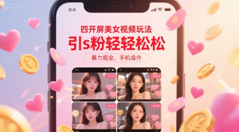 四开屏美女视频玩法，引s粉轻轻松松，暴力掘金，手机操作【揭秘】-南友云赚