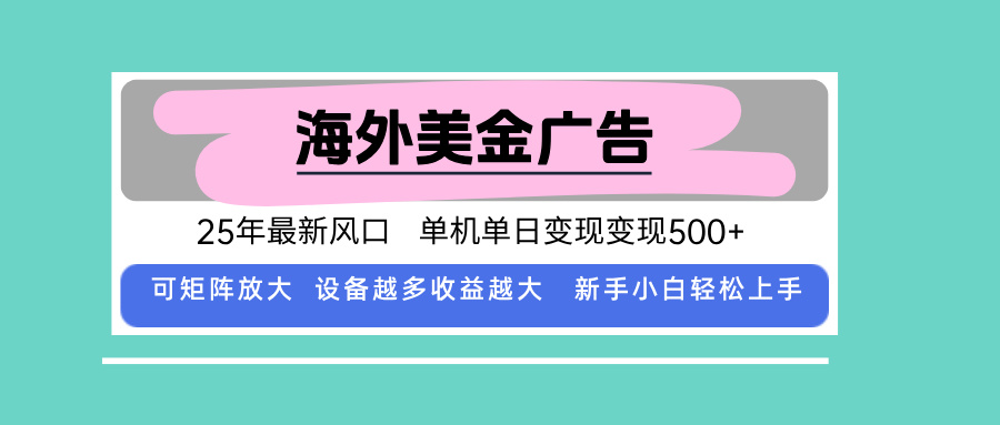 最新海外广告美金，全自动挂机，单机单日500+，可矩阵放大，新手小白轻…-南友云赚