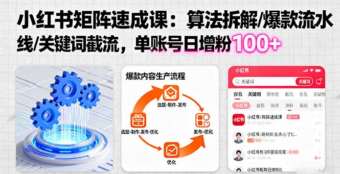 43165cdf24fbf1ca1d8120767807bd4e.jpeg 小红书矩阵起号速成课:算法拆解/爆款流水线/关键词截流 单账号日增粉100+