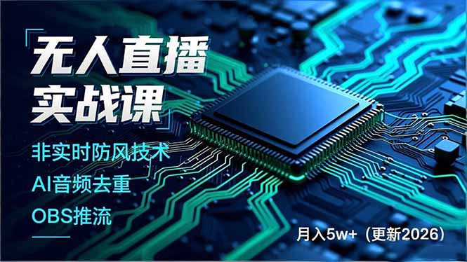 无人直播实战课，非实时防风技术、AI音频去重、OBS推流，建立技术壁垒，月入5w+(更新2026-南友云赚