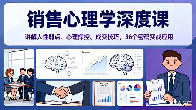 销售心理学深度课，讲解人性弱点、心理操控、成交技巧，36个密码实战应用-南友云赚