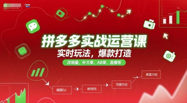 拼多多实战运营课，实时玩法，爆款打造，改销量，补大单，AB单，直播等(更新2025月)-南友云赚