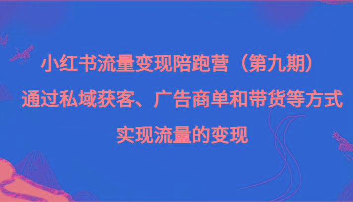 小红书流量变现陪跑营（第九期）通过私域获客、广告商单和带货等方式实现流量变现-南友云赚
