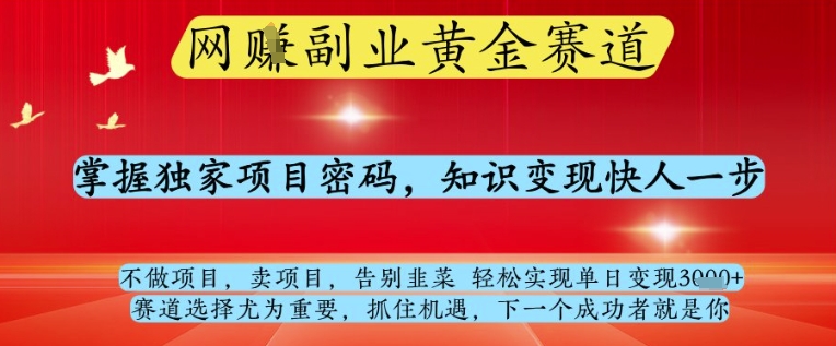 4620b8ca1155d4446821dae6a63d1de4.jpeg 网创副业黄全赛道,掌握独家项目密码,知识变现快人一步,告别韭菜轻松实现单日变现1k+【揭秘】