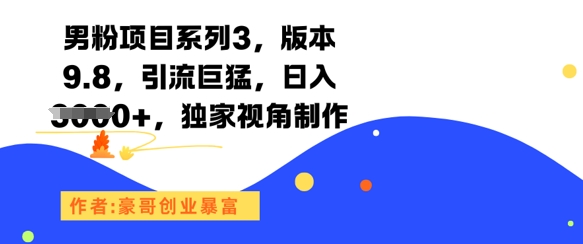 男粉项目系列3，版本9.8，引流巨猛，日入1k+，独家视角制作-南友云赚