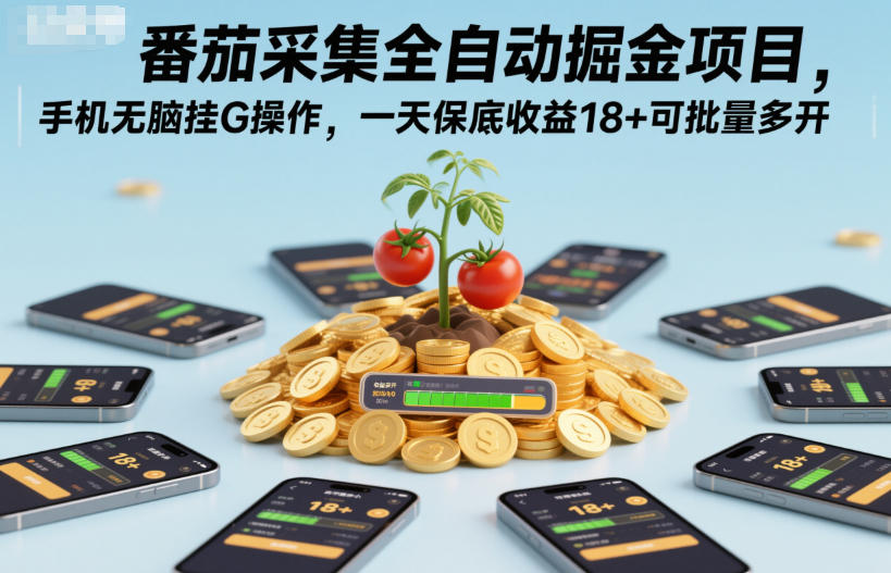 番茄采集全自动掘金项目，手机无脑挂G操作，一天保底收益18+可批量多开【揭秘】-南友云赚