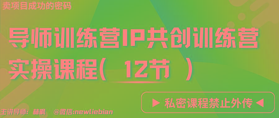 导师训练营3.0IP共创训练营私密实操课程(12节)-卖项目的密码成功秘诀-南友云赚