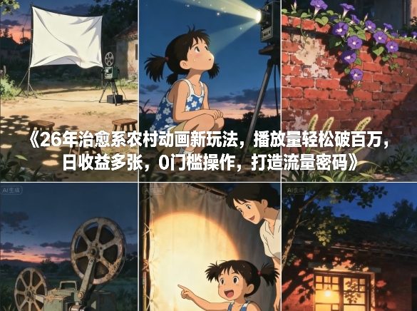 26年治愈系农村动画新玩法，播放量轻松破百万，日收益多张，0门槛操作，打造流量密码-南友云赚