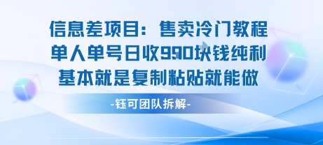 信息差项目：售卖冷门教程单人单号日收9张纯利基本就是复制粘贴就能做-南友云赚