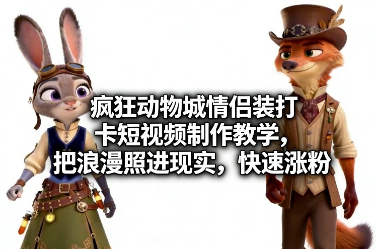 疯狂动物城情侣装打卡短视频制作教学，把浪漫照进现实，快速涨粉-南友云赚