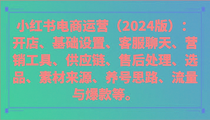 小红书电商运营(2024版)：开店、设置、供应链、选品、素材、养号、流量与爆款等-南友云赚