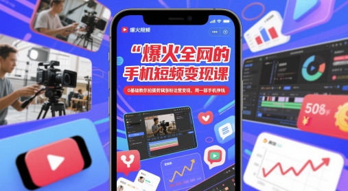 爆火全网的手机短视频变现课，0基础教你拍摄剪辑涨粉运营变现，用一部手机挣钱-南友云赚