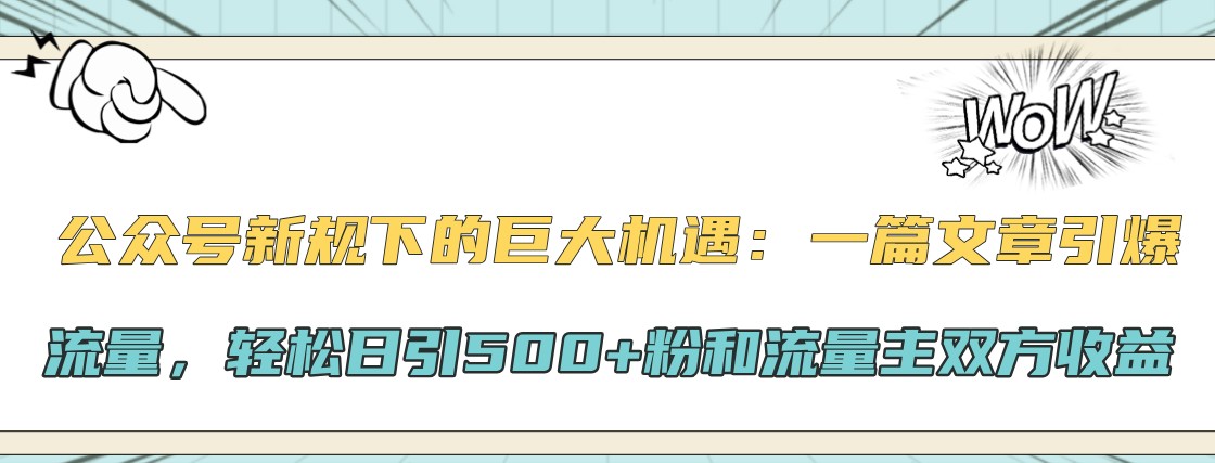 公众号新规下的巨大机遇：一篇文章引爆流量，轻松日引500+粉和流量主双方收益-南友云赚