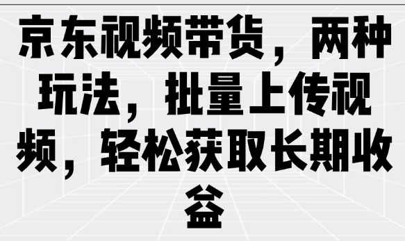 京东视频带货，两种玩法，批量上传视频，轻松获取长期收益-南友云赚