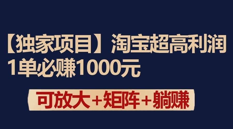 独家淘宝超高利润项目:1单必赚1000元,可放大可矩阵操作-南友云赚