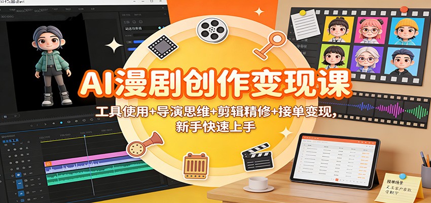 AI漫剧创作变现课：工具使用+导演思维+剪辑精修+接单变现，新手快速上手-南友云赚