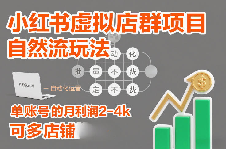 小红书虚拟店群项目，自然流玩法，批量自动化，稳定不费号，单账号的月利润2-4k，可多店矩阵-南友云赚