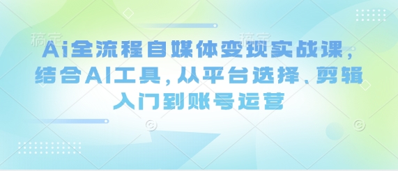Ai全流程自媒体变现实战课，结合AI工具，从平台选择、剪辑入门到账号运营-南友云赚