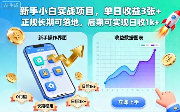 新手小白实战项目，单日收益3张+，正规长期可落地，后期可实现日收1k+【揭秘】-南友云赚