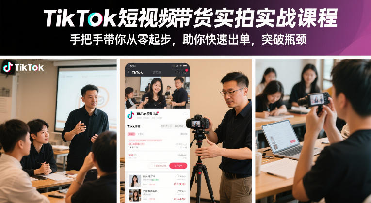 TikTok短视频带货实拍实战课程，手把手带你从零起步，助你快速出单，突破瓶颈-南友云赚