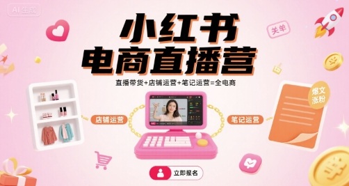 5512614f897c260223c28712d5e40501.jpeg 小红书电商直播营,直播带货+店铺运营+笔记运营=全电商