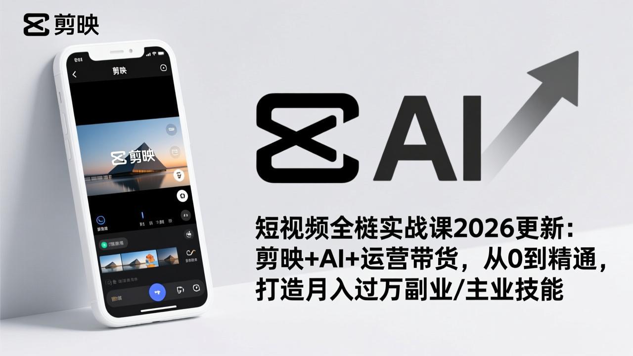 短视频全栈实战课2026更新：剪映+AI+运营带货，从0到精通，打造月入过万副业/主业技能-南友云赚