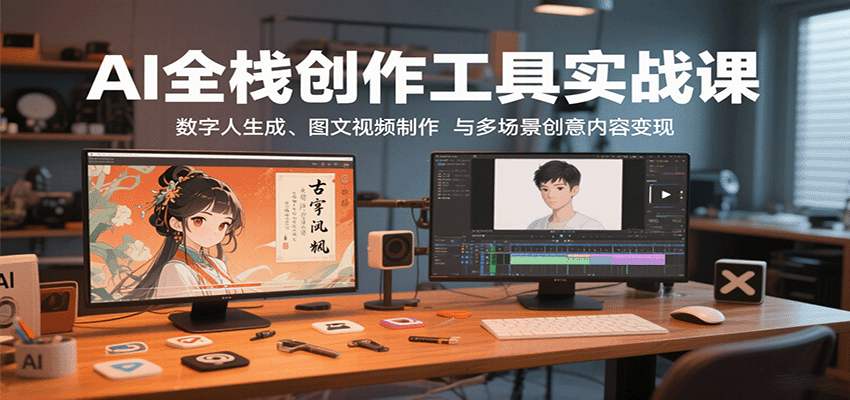 AI全栈创作工具实战课：数字人生成、图文视频制作与多场景创意内容变现-南友云赚