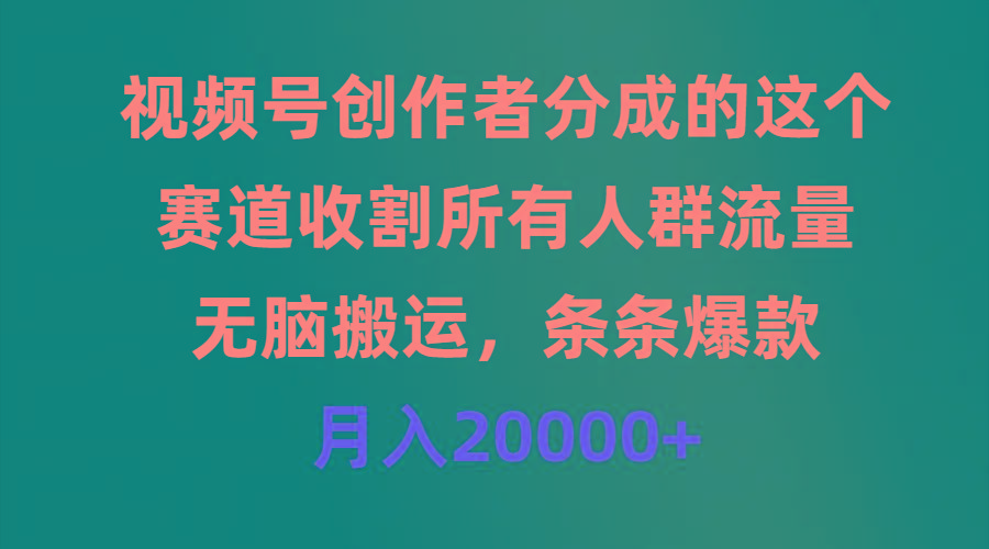 (9406期)视频号创作者分成的这个赛道，收割所有人群流量，无脑搬运，条条爆款，…-南友云赚