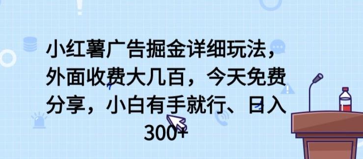 小红薯广告掘金详细玩法，外面收费大几百，小白有手就行，日入300+【揭秘】-南友云赚