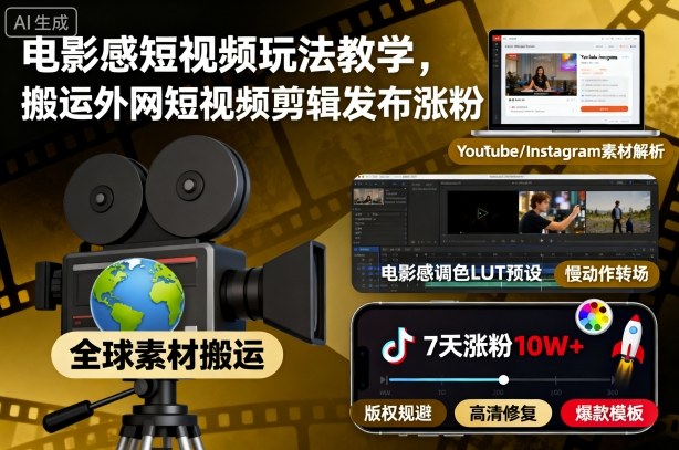 57ffbd26f9f48e4e96bab349b5f9eea0.jpeg 电影感短视频玩法教学,搬运外网短视频剪辑发布涨粉