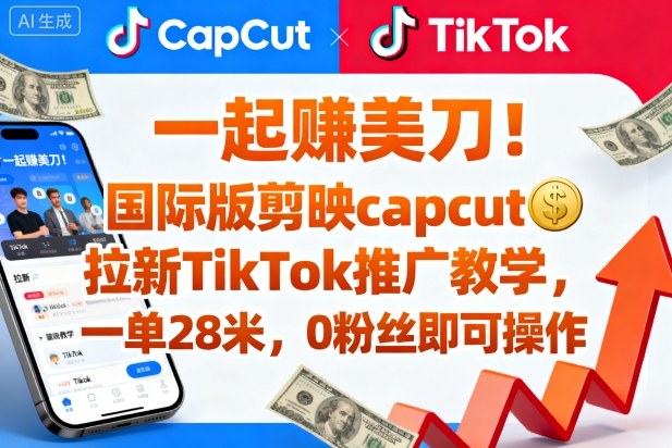 一起賺美刀！国际版剪映capcut拉新TikTok推广教学，一单28米，0粉丝即可操作(附推广入口和教学)-南友云赚
