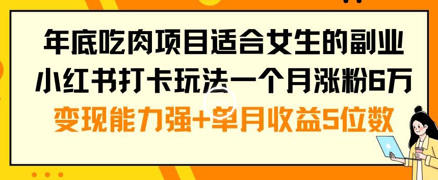 年底吃肉项目适合女生的副业小红书打卡玩法一个月涨粉6万+变现能力强+单月收益5位数【揭秘】-南友云赚