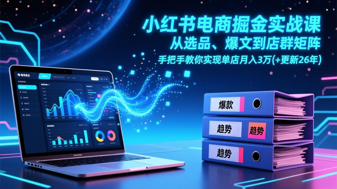 小红书电商掘金实战课，从选品、爆文到店群矩阵，手把手教你实现单店月入3万+(更新26年-南友云赚